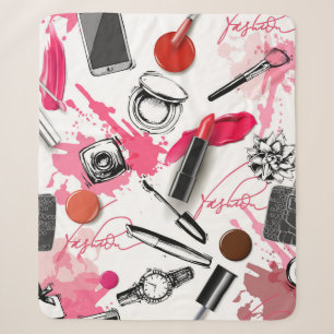 Seamless pattern with painted makeup sherpa blanket