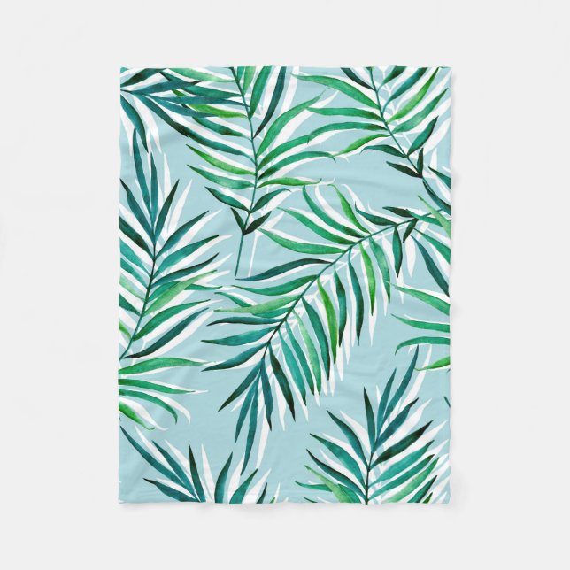 Seamless pattern with palm branches. Watercolor ha Fleece Blanket (Front)