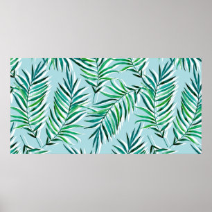 Seamless pattern with palm branches. Watercolor ha Poster
