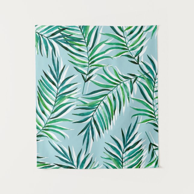 Seamless pattern with palm branches. Watercolor ha Tapestry (Front)