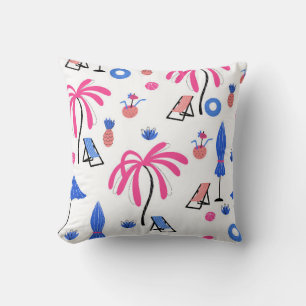 Seamless pattern with palm trees pineapples coconu throw pillow
