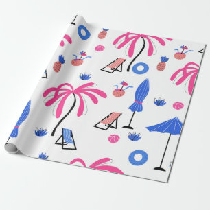 Seamless pattern with palm trees pineapples coconu wrapping paper