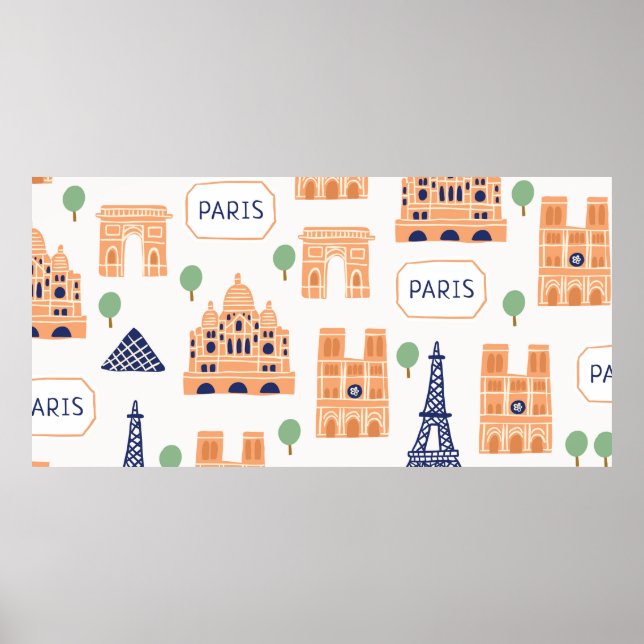 Seamless pattern with Parisian landmarks paris sig Poster (Front)
