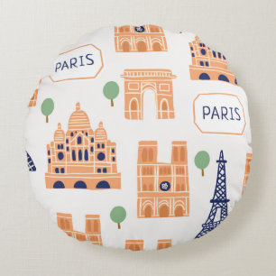 Seamless pattern with Parisian landmarks paris sig Round Pillow