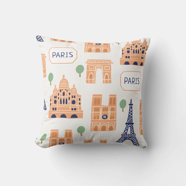 Seamless pattern with Parisian landmarks paris sig Throw Pillow (Front)