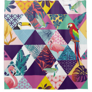 seamless pattern with Parrot, Toucans, Hummingbird