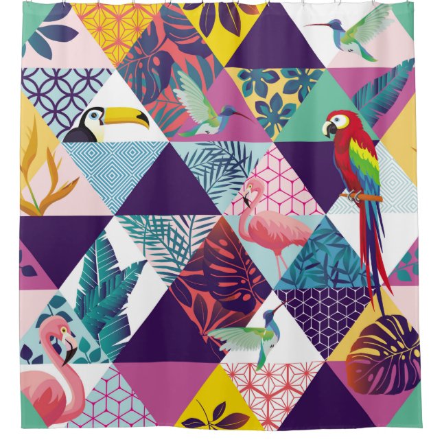 seamless pattern with Parrot, Toucans, Hummingbird (Front)