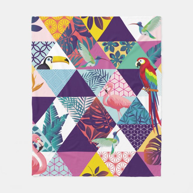 seamless pattern with Parrot, Toucans, Hummingbird Fleece Blanket (Front)