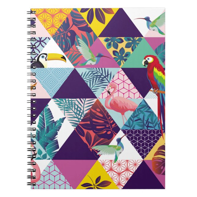 seamless pattern with Parrot, Toucans, Hummingbird Notebook (Front)