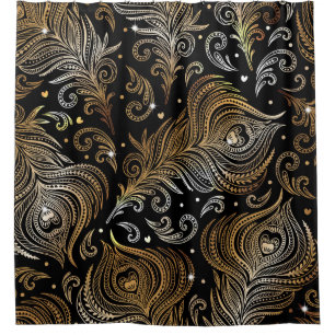 Seamless pattern with peacock feathers. Freehand d