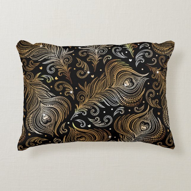 Seamless pattern with peacock feathers. Freehand d Accent Pillow (Front)