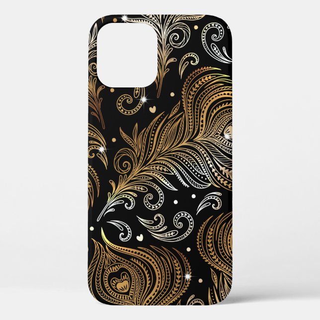 Seamless pattern with peacock feathers. Freehand d Case-Mate iPhone Case (Back)