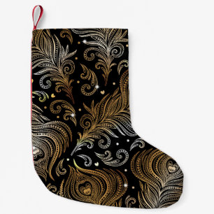 Seamless pattern with peacock feathers. Freehand d Small Christmas Stocking