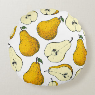 Seamless pattern with pear. Hand drawn pattern bac Round Pillow