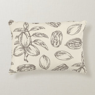 Seamless pattern with pecan: pecan nuts and leaves accent pillow