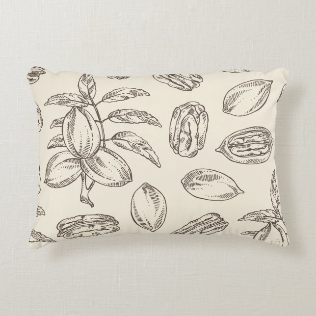 Seamless pattern with pecan: pecan nuts and leaves accent pillow (Front)