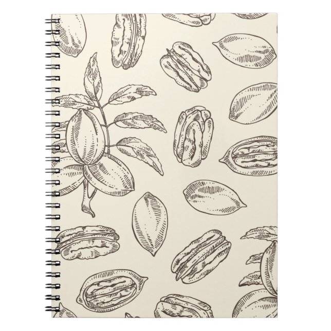 Seamless pattern with pecan: pecan nuts and leaves notebook (Front)