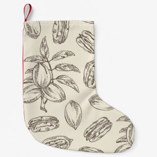 Seamless pattern with pecan: pecan nuts and leaves small christmas stocking