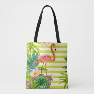  seamless pattern with pink flamingo and exotic tr tote bag