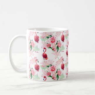 Seamless pattern with pink flamingo coffee mug