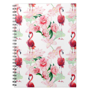 Seamless pattern with pink flamingo notebook