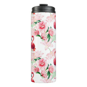 Seamless pattern with pink flamingo thermal tumbler