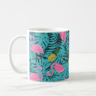 Seamless pattern with pink flamingos and green pal coffee mug
