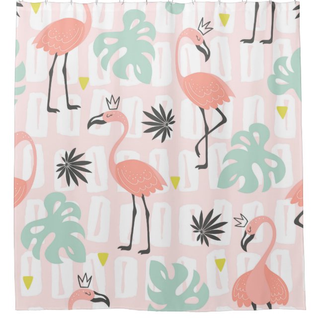 Seamless pattern with pink flamingos and palm leav (Front)