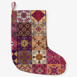 Seamless pattern with portuguese tiles in talavera small christmas stocking