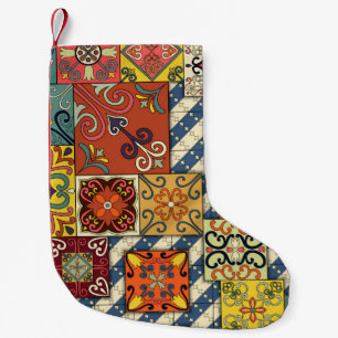 Seamless pattern with portuguese tiles in talavera small christmas stocking