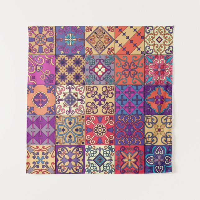 Seamless pattern with portuguese tiles in talavera tapestry (Front)