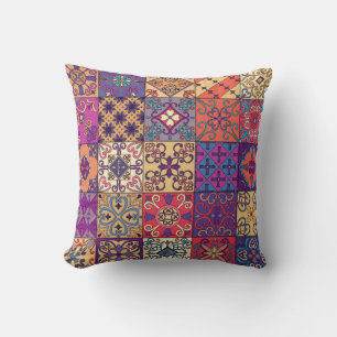 Seamless pattern with portuguese tiles in talavera throw pillow