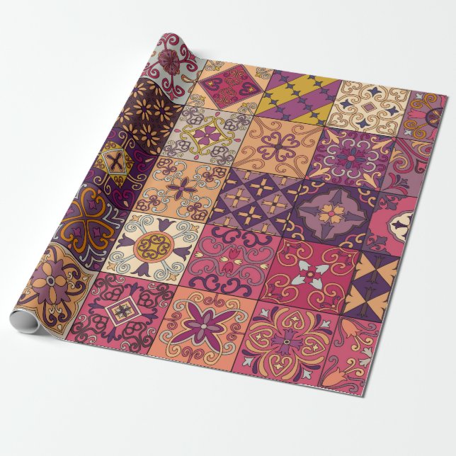 Seamless pattern with portuguese tiles in talavera wrapping paper (Unrolled)