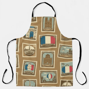  seamless pattern with postage stamps on theme of  apron