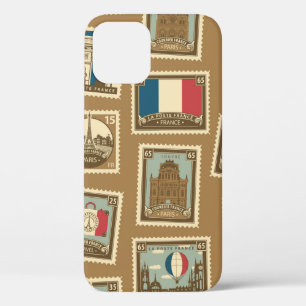 seamless pattern with postage stamps on theme of iPhone 12 case