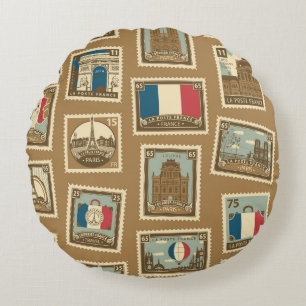 seamless pattern with postage stamps on theme of round pillow