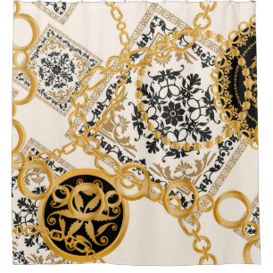 Seamless pattern with precious stones gold chains 