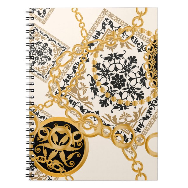 Seamless pattern with precious stones gold chains  notebook (Front)
