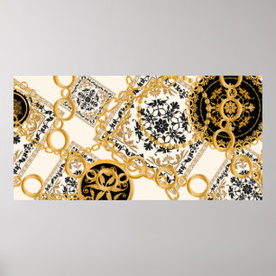 Seamless pattern with precious stones gold chains  poster