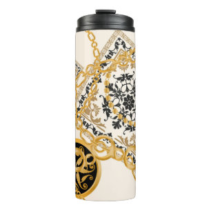 Seamless pattern with precious stones gold chains  thermal tumbler