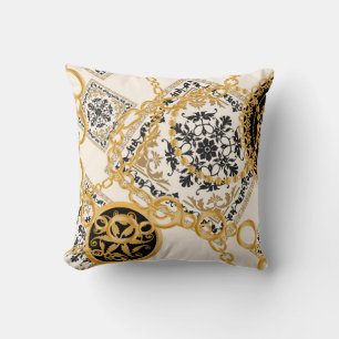 Seamless pattern with precious stones gold chains throw pillow
