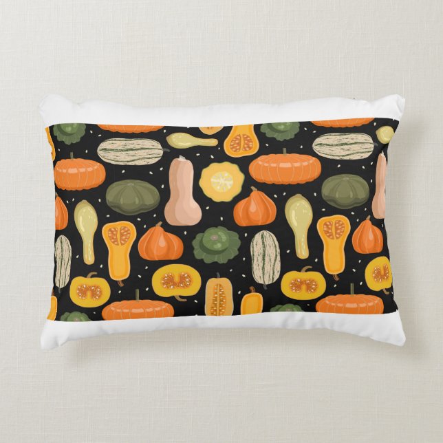 Seamless pattern with pumpkin and squash varieties accent pillow (Front)