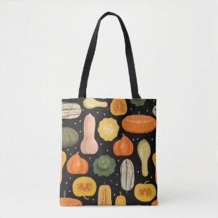 Seamless pattern with pumpkin and squash varieties tote bag
