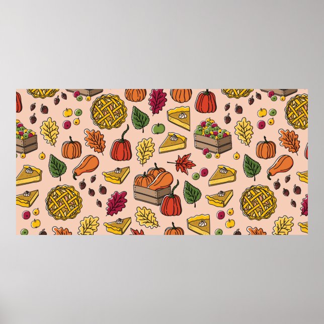 Seamless pattern with pumpkin pie, apple pie, and  poster (Front)