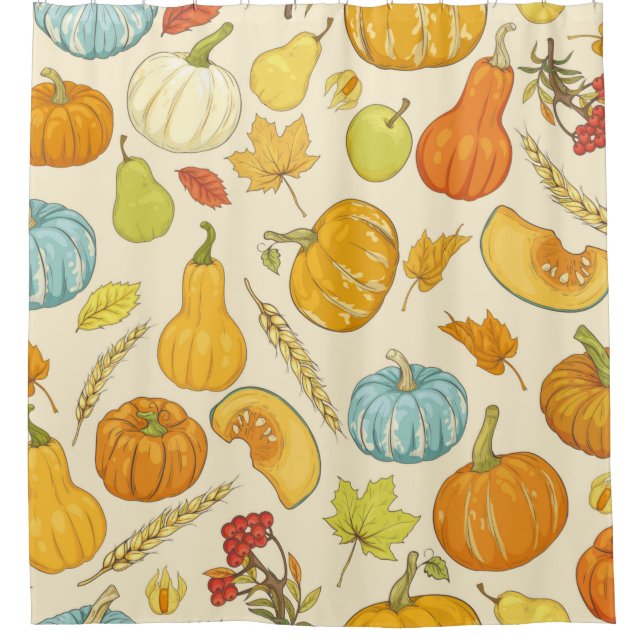 Seamless pattern with pumpkins, autumn leaves, app (Front)