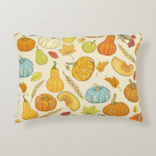 Seamless pattern with pumpkins, autumn leaves, app accent pillow