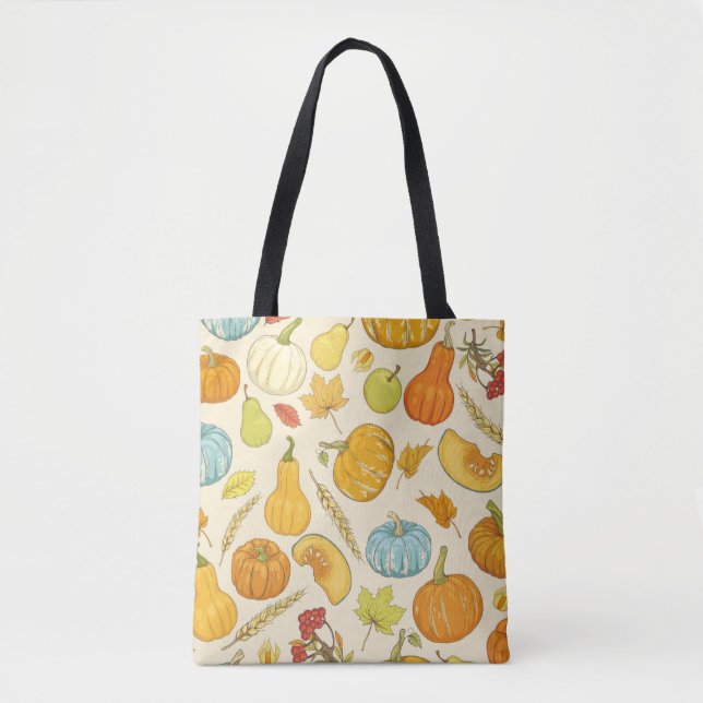 Seamless pattern with pumpkins, autumn leaves, app tote bag (Front)