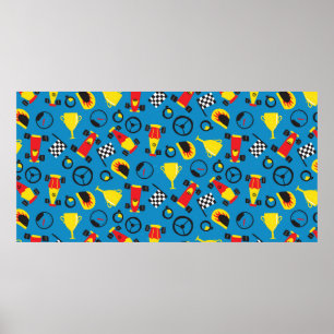 Seamless pattern with racing cars.  poster