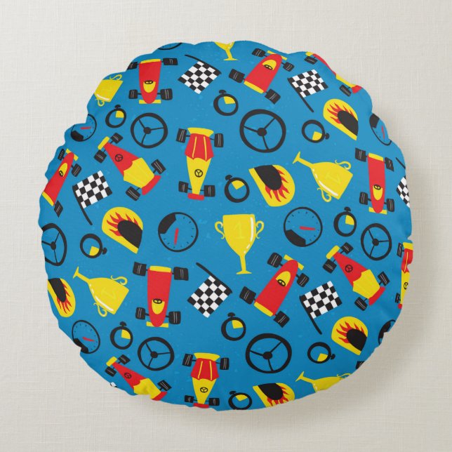 Seamless pattern with racing cars.  round pillow (Front)