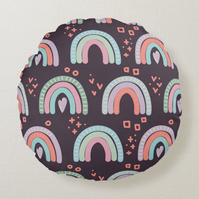  seamless pattern with rainbows and raindrops clip round pillow (Front)